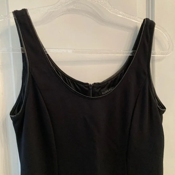 Eileen Fisher black ponte leather trim dress XS - Picture 1 of 9